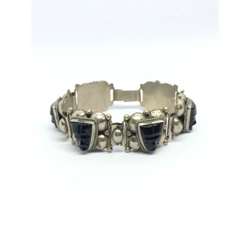 VINTAGE ALPACA Bracelet Mask Hecho En Mexico EGS Guad Jal Silver Tone